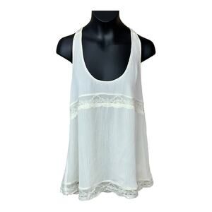 Reformed cream racerback tank top scoop neck lace trim cami flowy boho size sm